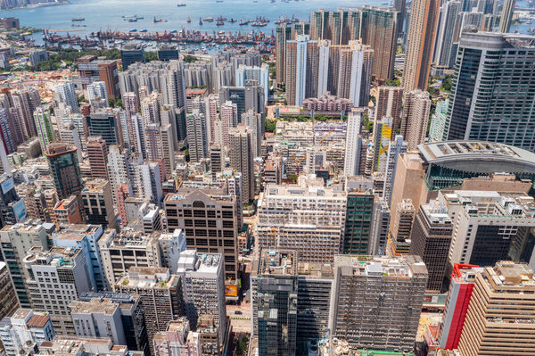 Монг-Кок, Гонконг - 23 августа 2021 года: Вид сверху на город Гонконг