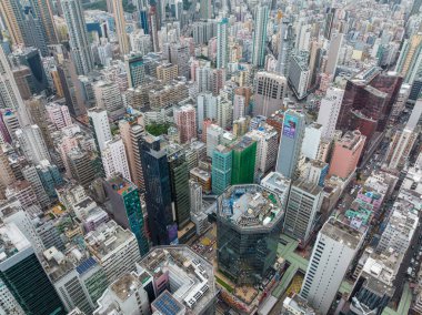 Mong Kok, Hong Kong - 29 Ocak 2022: Hong Kong şehrinin üst manzarası