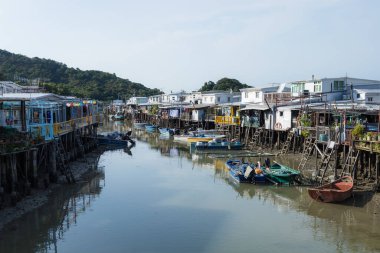 Hong Kong - 15 Eylül 2021: Hong Kong balıkçı köyü Tai O