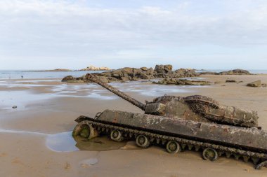 Abandoned army tank M18 Hellcat on Oucuo Beach in Kinmen Island