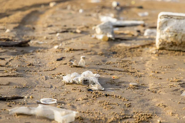 Lixo Praia Areia — Fotografia de Stock