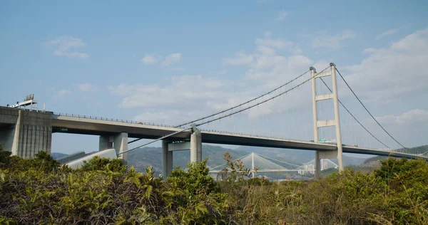Tsing Κρεμαστή Γέφυρα Στην Πόλη Του Χονγκ Κονγκ — Φωτογραφία Αρχείου