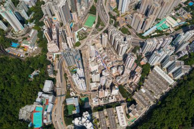 Hong Kong - 06 Eylül 2021: Deniz kenti manzarası