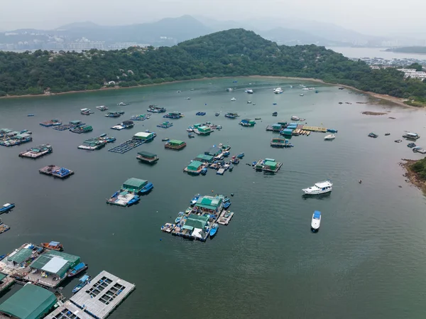 Top View Fishing Raft Sea — Stok fotoğraf