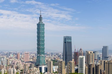 Taipei, Taiwan - 09 April 2022: Taipei city skyline and city life