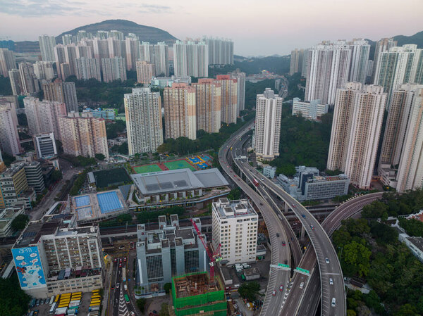 Kwun Tong, Hong Kong - 21 November 2021: Top view of Hong Kong city