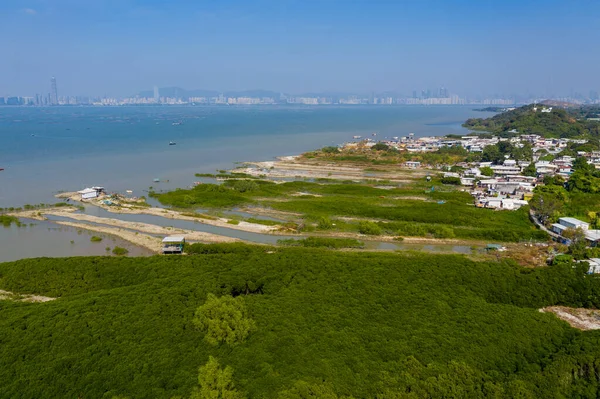 Vista Dall Alto Della Campagna Hong Kong Lau Fau Shan — Foto Stock