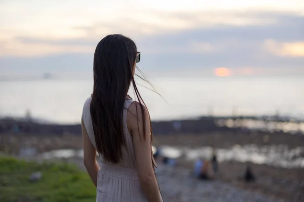 Woman Look Sea Bali Taiwan Sunset Time — Photo