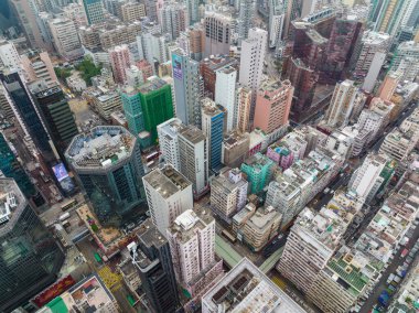 Mong Kok, Hong Kong - 16 Ocak 2022: Hong Kong şehrinin hava manzarası