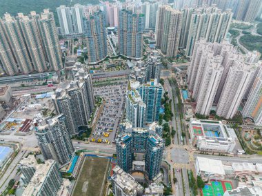 Tsang Kwan O, Hong Kong - 09 Şubat 2022: Hong Kong yerleşim bölgesi manzarası