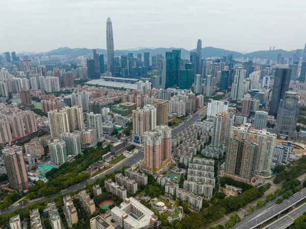 Shenzhen China Januari 2022 Drone Vliegen Shenzhen Stad Futian District — Stockfoto