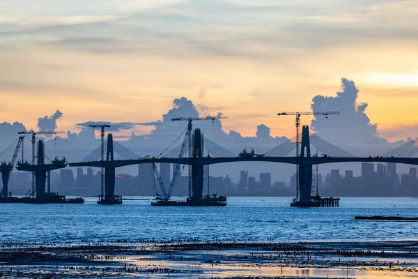 Kinmen Brücke Taiwan Bei Sonnenuntergang Bau — Stockfoto