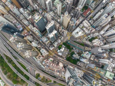 Sheung wan, Hong Kong - 08 Şubat 2022: Hong Kong şehrinin hava manzarası