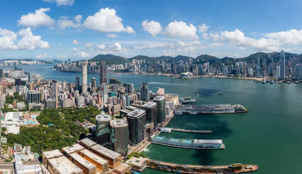 Hong Kong August 2021 Drone Fly Hong Kong Kowloon Side — Zdjęcie stockowe