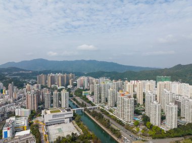 Taipo, Hong Kong - 06 Şubat 2022: Hong Kong yerleşim bölgesi manzarası