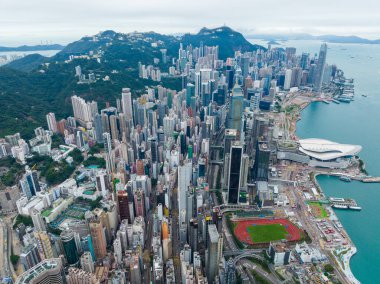 Hong Kong - 03 February 2022: Top view of Hong Kong city