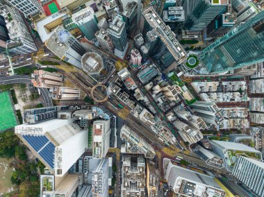 Causeway Körfezi, Hong Kong - 03 Şubat 2022: Hong Kong şehrinin hava manzarası