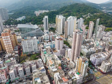 Taipo, Hong Kong - 06 Şubat 2022: Hong Kong yerleşim bölgesi manzarası
