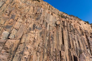 Hexagonal rock formation in geopark near east dam in sai kung of Hong Kong