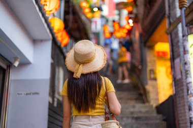 Travel woman visit Jiufen in New Taipei city of Taiwan 