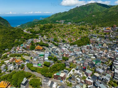 Drone fly over Jiufen of Taiwan