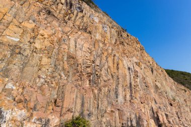 Hexagonal rock formation in geopark near east dam in sai kung of Hong Kong