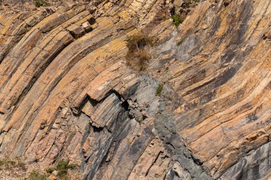 Hexagonal rock formation in geopark near east dam in sai kung of Hong Kong
