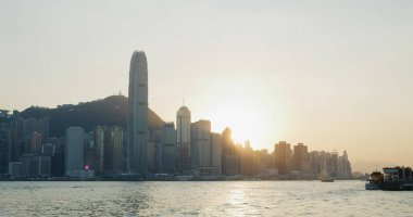 Tsim Sha Tsui, Hong Kong - 15 November 2021: Hong Kong city at sunset