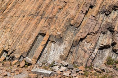 Hexagonal rock formation in geopark near east dam in sai kung of Hong Kong