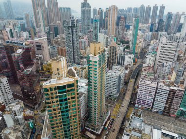 Mong Kok, Hong Kong - 18 January 2022: Top view of Hong Kong city