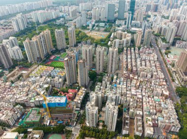 Shenzhen, China - 05 February 2022: Top view of shenzhen futian district