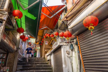 Jiufen, Taiwan - 07 August 2022: Jiufen Old Street in Taiwan