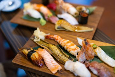Sushi set in Japanese restaurant