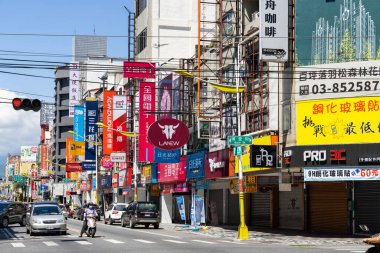 Hualien, Taiwan - 14 August 2022: Hualien city street with lots of billboard