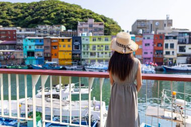 Woman visit Zhengbin Keelung harbor bay in Taiwan