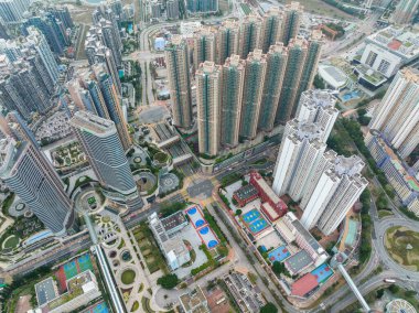 Tseung Kwan O, Hong Kong - 09 August 2020: Top view of Hong Kong city