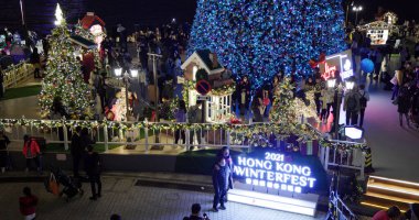Tsim Sha Tsui, Hong Kong - 06 October 2021: Hong Kong christmas decoration in city at night
