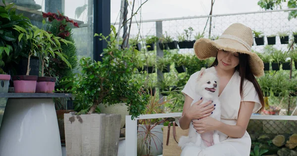 Woman Garden Park Her Dog — Stockfoto