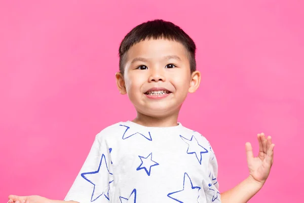 Happy Little Son Pink Background — Fotografia de Stock