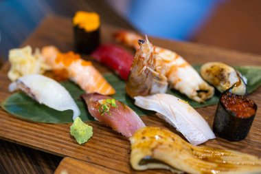 Sushi set in Japanese restaurant