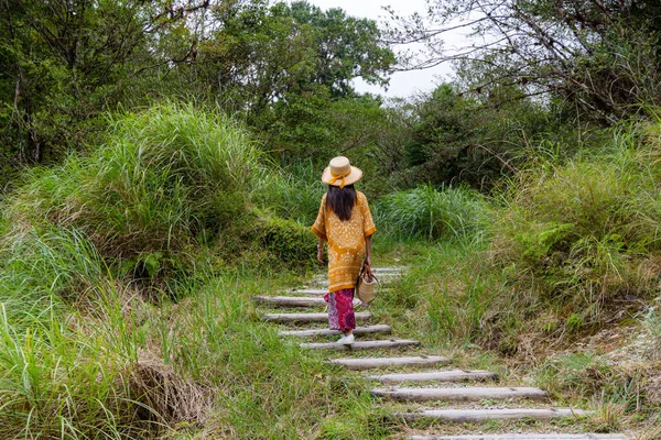 Travel Woman Walk Forest Taipingshan Taiwan — Foto de Stock
