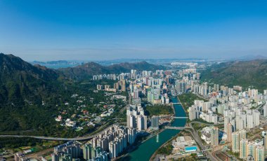 Tuen Mun, Hong Kong - 04 February 2022: Aerial view of Hong Kong city