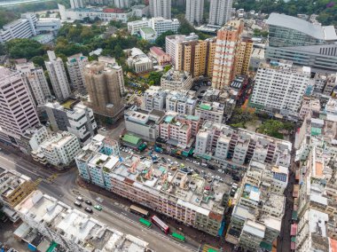Taipo, Hong Kong - 06 February 2022: Top view of Hong Kong city