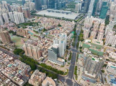 Shenzhen, Çin - 21 Ocak 2022: Shenzhen şehrinin üst manzarası, Futian Bölgesi