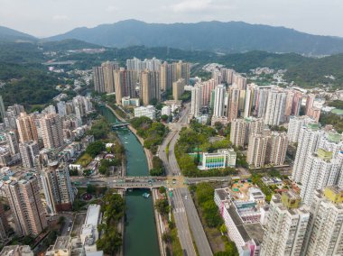 Taipo, Hong Kong - 06 Şubat 2022: Hong Kong yerleşim bölgesi manzarası
