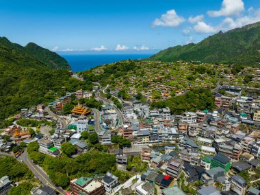 Drone fly over Jiufen of Taiwan