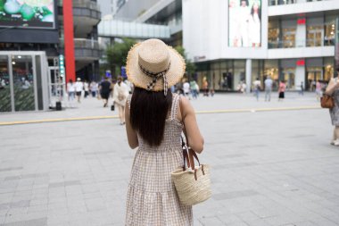 Travel woman in Xinyi district of Taipei city