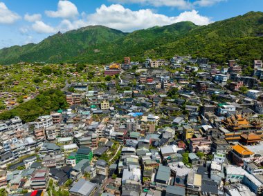 Drone fly over Jiufen of Taiwan