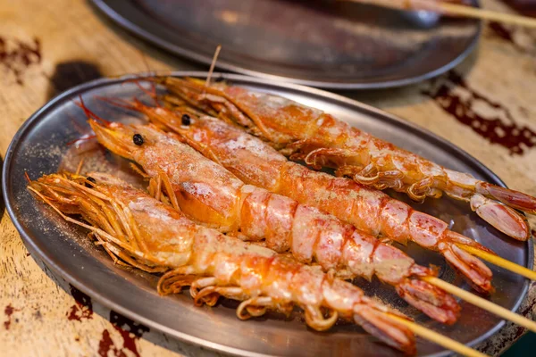 Grill Shrimp Plate Street Market — Stock Photo, Image
