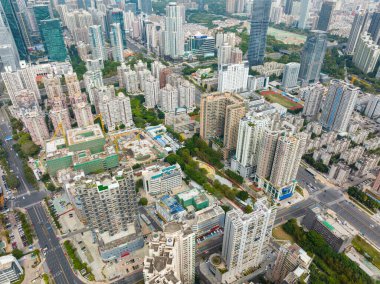 Shenzhen, China - 05 February 2022: Top view of shenzhen futian district